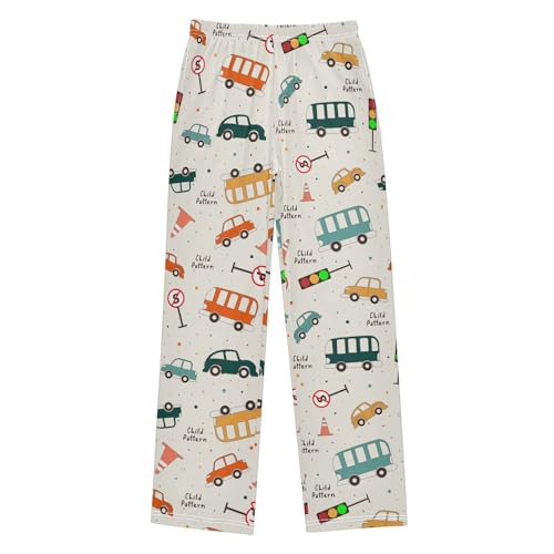 ZZXXB Car Transportation Print Boys Long Pants Soft Trousers Elastic Waist Kids Lounge Bottoms with Pockets S-XL