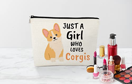 EXUQO Corgi Gifts for Corgi Lovers Makeup Bag,Cute Birthday Gifts for Corgis Mom,Just a Girl Who Loves Corgis Pouch,Dog Lovers Zipper Travel Cosmetic Bag,Dog Mother Gift3