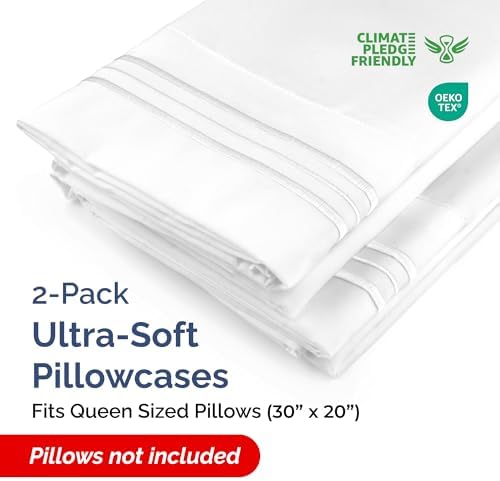 Queen Pillow Cases Set of 2 - Ultra Soft Hotel Quality Pillowcase Covers - Comfy, Cozy & Wrinkle Free - Shrinkage, Stain and Fade Resistant - Machine Washable Pillow Protectors - 2 Piece Set - White - 1
