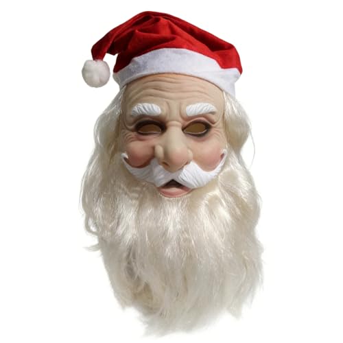 Christmas Face Cover - Christmas Realistic Cosplay | Full Face Cover with Red Santa Hat & Beard,for Party Celebration Gathering Event Performance Kids Teen Men Women