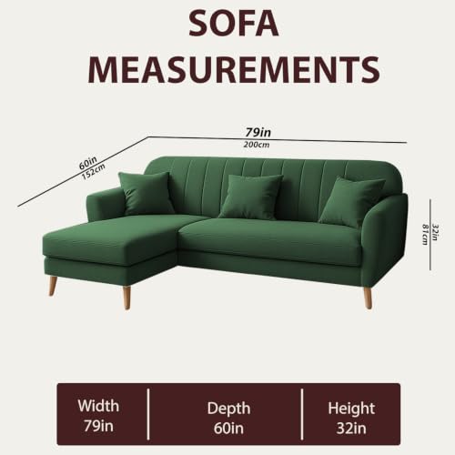 Image of Atticus LHS 4 Seater L Shape Sofa Set with Ottoman for Living Room (Green Fabric) Premium Fabric Sofa Set