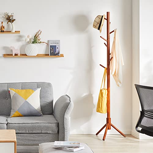 Ymyny Wooden Coat Rack Stand, Free Standing Hall Tree With 8 Hooks Super Easy Assembly, Adjustable Sizes Entryway Coat Rack For Hat, Clothes, Purse, Scarves, Handbags, Brown, Hd-Uhrf-1195 #TOP5