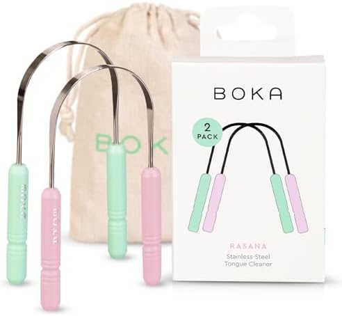 Boka Stainless Steel Tongue Scraper Green & Pink 2Pack