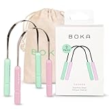 Boka Tongue Scraper for Adults & Kids with Case - Stainless Steel Tongue Cleaner w/Linen Travel Pouch - Scrubber to Remove Tongue Buildup and...