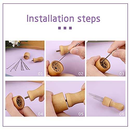 Felting Needle With Eight Needles Tool,Craft Wool Felt Stitch Punch Tool With Solid Wood Handle Felting Eight Needles Tool With Finger Cots #TOP3