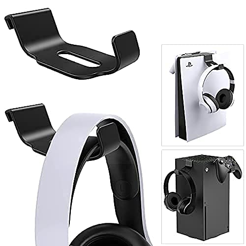 [2 Pack] Benazcap Controller and Headset Holder for PS5/Xbox Series X, Mini Headphone Stand Hanging on PS5/Xbox Series X Consoles, Storage Gaming Headset and Controller- Black
