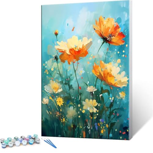 数字油絵 数字塗り絵 デジタル油絵 花卉 数字キットでペイントブラシとアクリル絵の具が入, 大人の子供のためのギフト Paint by Numbers 手塗り DIY 数字によるアクリル 水彩絵画インテリア リビング装飾 35x50cm (フレームレス)