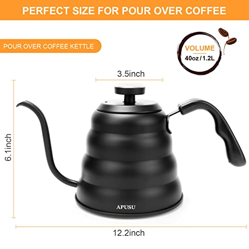 Pour Over Coffee Kettle - Black Gooseneck Kettle With Thermometer - Premium Stainless Steel Coffee Maker Tea Pot, Update Triple Layered Base For All Stovetops, 40 Floz/1200Ml #TOP5