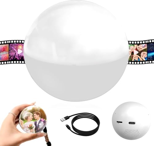 HGTRH 3d Crystal Photo, Memory Orb Ball 3d Photo Crystal Personalised 3d Crystal Photo Crystal Ball Digital Photo Frame Wifi Sphere White Standard version