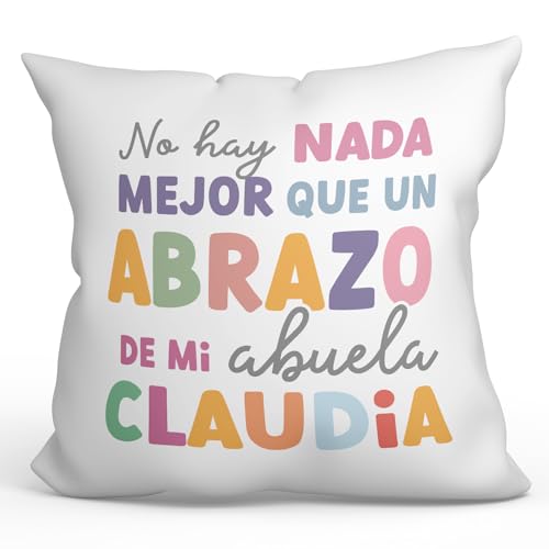 MUGFFINS Cojín Personalizable 40x40 cm para Abuela Relleno Incluído - En Español - Abrazo de mi Abuela - Regalo Original y Divertido