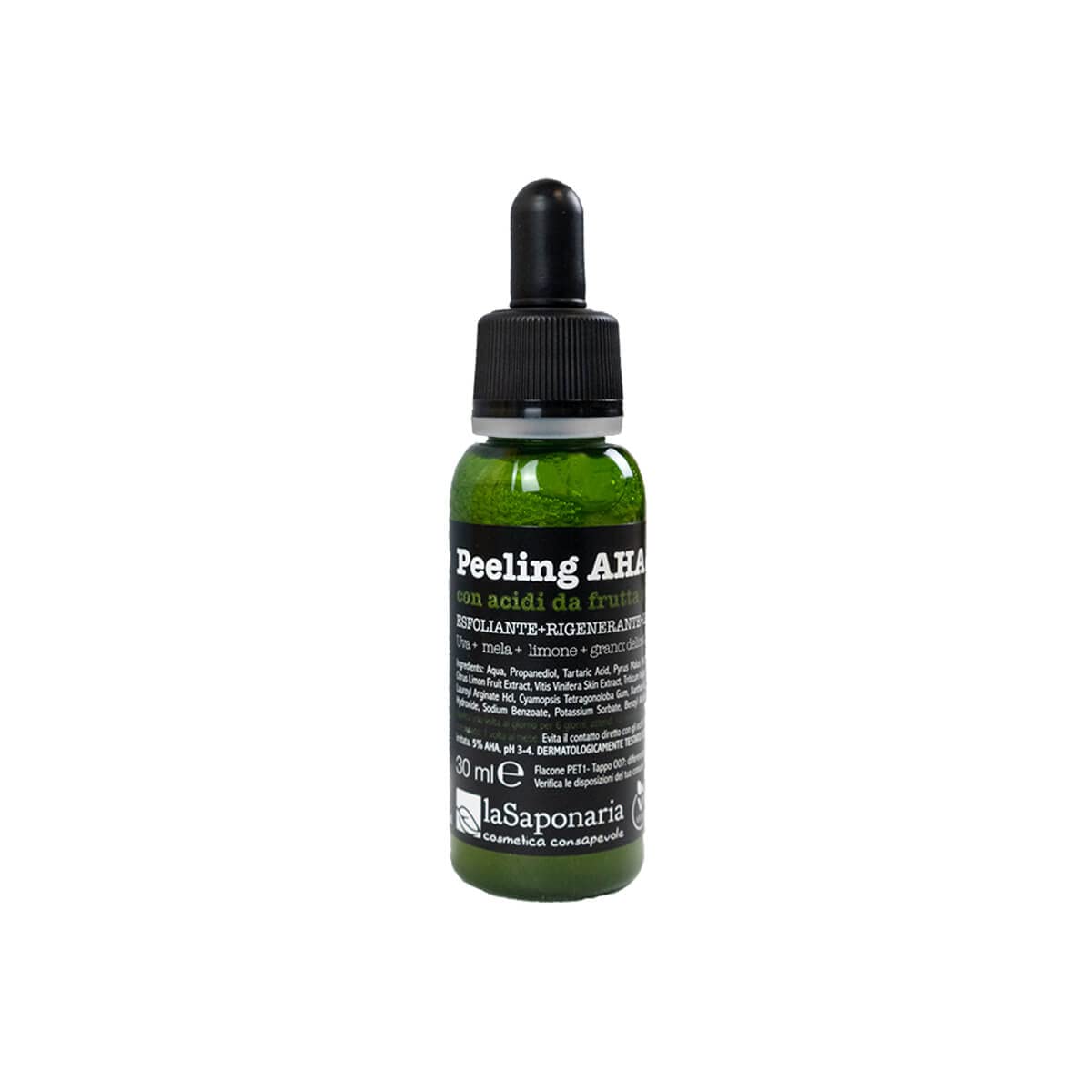 La Saponaria AHA Peel Serum, Exfoliating, Deep Cleansing, Blemishes, Anti-Ageing, Dull Skin, Skin Renewal, Natural, All Skin Types, Vegan, Cruelty-Free, Recycled Packaging, Organic, 30ml