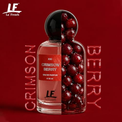 Image of La French Crimson Berry Unisex Perfume 50ml | Strawberry, Jasmine & Amber Notes | Long Lasting Fruity Fragrance | Fresh Modern Scent for Men & Women | Premium Everyday Wear