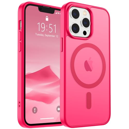 Image of SUPFINE Magnetic for iPhone 12 Pro Max Case (Compatible with MagSafe) (Military Grade Drop Protection) Slim Translucent Matte Shockproof with Anti-Fingerprint Phone Case,Hot Pink