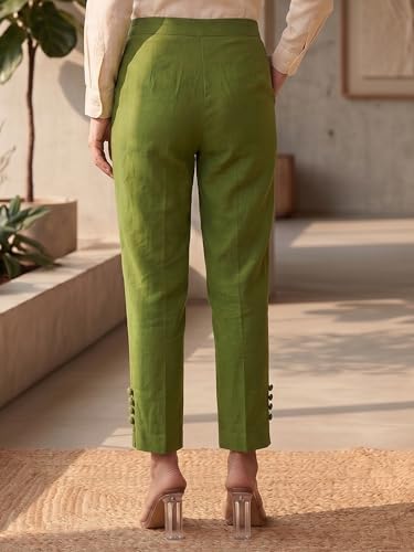 Image of Yash Gallery Women's Regular Fit Mid Rise Solid Lycra Trouser Regular Pants