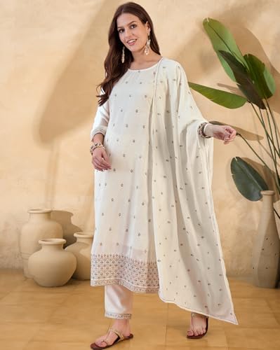 Image of SheWill Kurta Set for Women - Maroon Velvet Zari Sequence Cording Embroidered Kurta with Pant and Cutwork Organza Dupatta