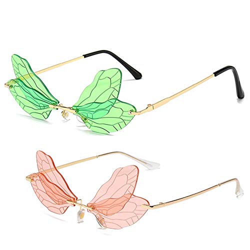 Image of ENTHYI Dragonfly Wing Shape Sunglasses for Women /Men Frameless Irregular Glasses Shades Party Sun Glasses