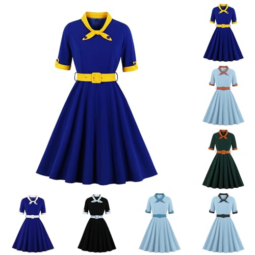 Vestido de noche retro de los años 50 con falda acampanada y elegante cuello en V 2