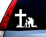 Soldier Kneeling at The Cross Decal Vinyl Sticker|Cars Trucks Vans Walls Laptop| White |5.5 x 4.5 in|CCI723