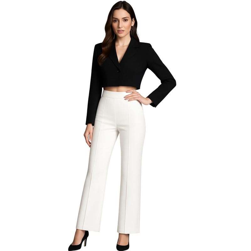 High-Waisted Women’s Trousers – Straight-Leg Design with Elastic Waistband – Suitable for Casual, Work, or Travel Outfits-image-34