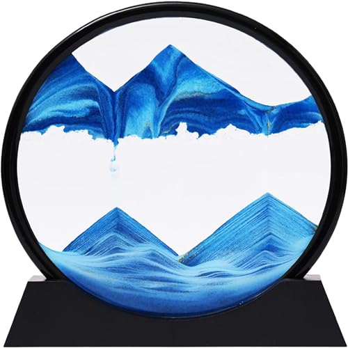 RCQD Reloj de Arenapara Giraren 3D Sandscape el Arte de,Cuadros de Arena Ornamento de Mesa de Arte de Arena en Movimiento, Relajante Para el Hogar, la Oficina y el Trabajo (Azul,7')