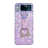 Cute Finger Ring Phone Case Compatible with Samsung Galaxy Z Flip 4 5G Cover Fashion Conch Shell Texture Design Silicone Cases Women for Z Flip4- Purple