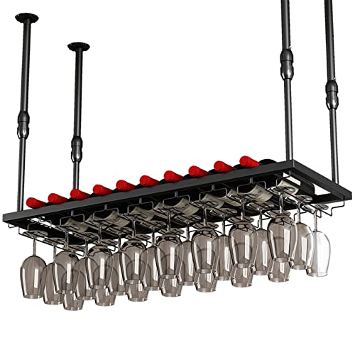 Botelleros Colgantes de Metal Negro con Altura Ajustable para Bares, restaurantes y cocinas. Estante para Copas de Vino y Botellas (100 cm x 30 cm).