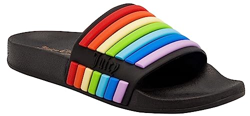 Juicy Couture Women's Wynnie Womens Slide Sandals, Beach Sandal, Flip Flops, Size 10 Black Rainbow #TOP2