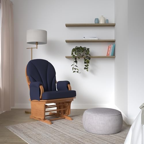 Foundations-Lullaby-Wood-Base-Glider-Rocker-Baby-Feeding-and-Rocking-Chair-for-Daycare-Environment-Nursery-Chairs-with-Padded-Foam-Arm-Rests-NaturalBlue Foundations Lullaby Wood Base Glider Rocker Baby Feeding and Rocking Chair for Daycare Environment Nursery Chairs with Padded Foam Arm Rests NaturalBlue