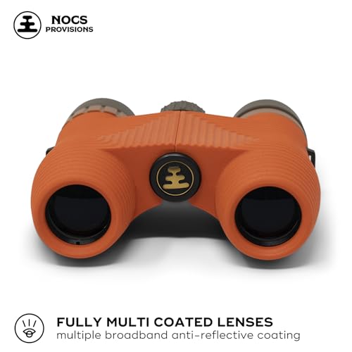 Image of Nocs Provisions Standard Issue 8x25 Waterproof Binoculars, 8X Magnification, Bak4 Prism, Wide View Multi-Coated Lenses for Bird Watching, Hiking & Backpacking - Poppy Orange II