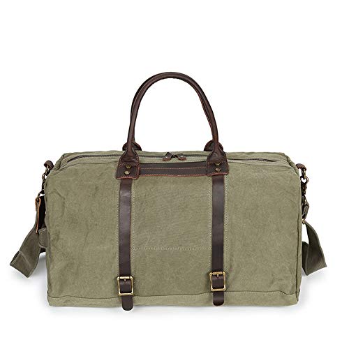 men Men Casual Travel Duffel Waterproof Canvas Cowhide Leather Luggage Tote Handbag Gym Sports Overnight Weekend Bag Sports Overnight Gym Luggage Weekend Tote Bag(Army Green)