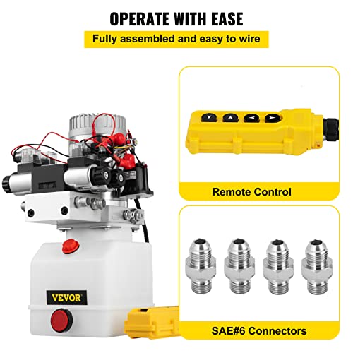 Image of VEVOR Hydraulic Pump Double Acting 4 Way Hydraulic Power Unit Double Solenoid Hydraulic Power Pack 12V DC Hydraulic Power Pump with 4.5Liter Reservoir for Dump Trailer Car Lifting