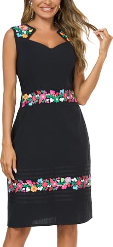 Women's Vintage Summer Dress Floral Embroidered V Neck Casual Party Cocktail Wrap Dress3