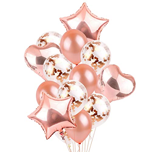 Image of Party Propz Rose Gold Balloons Combo - 14Pcs Set with Heart & Star Foil Balloons | Confetti & Latex Balloons