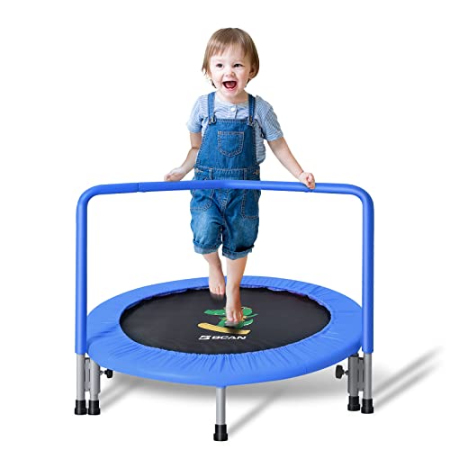 Image of BCAN 36'' Mini Folding Ages 2 to 5 Toddler Trampoline with Handle for Kids, Two Ways to Assemble The Handle, Indoor/Garden Toddlers Trampoline with Super Safe Cover for Toddlers