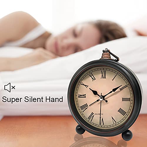 Vintage Retro Analog Alarm Clock, 4 Inch Super Silent Non Ticking Small Clock With Night Light, Battery Operated, Simply Design, For Living Room, Bedroom, Bedside, Desk, Gift Clock (Roman) #TOP2