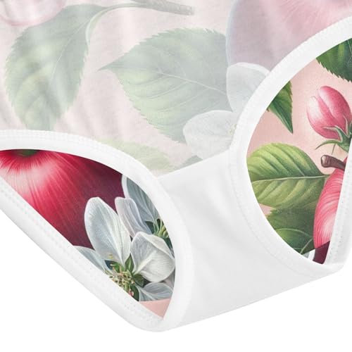 Toddler Girl Briefs, Red Apples Flowers Cotton Underwear for Girls, 2–8 Years4