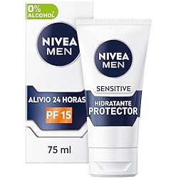 Protección De Cabeza Y Rostro NIVEA MEN Sensitive Hidratante Protector FP15 (1 x 75 ml), 0% alcohol antirritación crema facial hidratante para hombres con piel sensible, con protector solar FP15