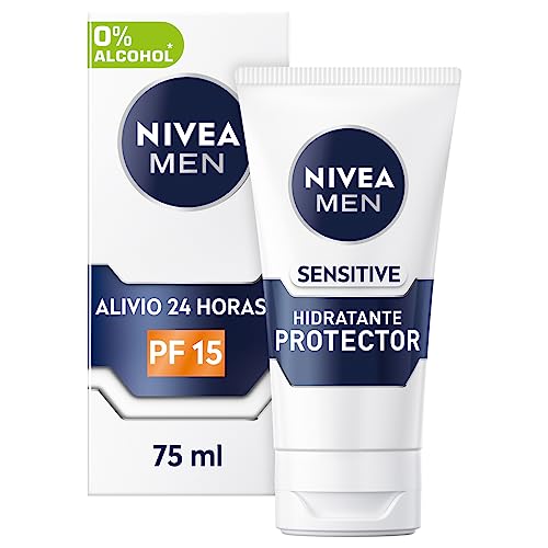 NIVEA MEN Sensitive Hidratante Protector FP15 (1 x 75 ml), 0% alcohol antirritación crema facial...