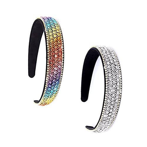2 PCS Bling Rainbow Headbands for Women Fashion Rhinestone Diamond Headband Crystal Sparkly Headbands Glitter Hair Hoop Hair Accessories For Women Girls-image-27