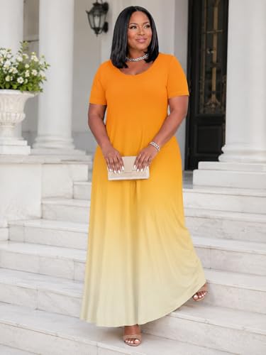 Image of PinkPatty Women's Plus Size Maxi Dresses Short Sleeve Sundress Summer T-Shirt Beach Long Dress with Pockets