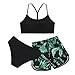 Weixinbuy Teen Girls Swimsuits Size 14 16 Sumemr Fashion 3 Piece Bathing Suit with Palm Swim Shorts Girls' Beach Swimwear