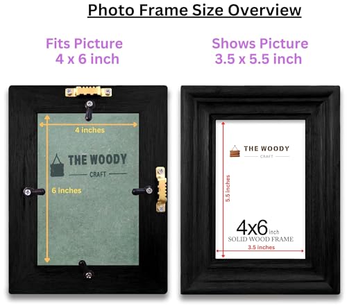 Image of Photo Frame 4 x 6 inch | Photo Frames for Wall Decor | Small Photo Frame | Black Wood Frame for Wall | Best for Living Room, Bedroom & Office (4x6 inch, Black)