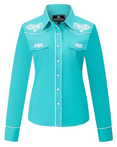 SALVAJE OESTE Women's Embroidered Western Cowboy Snap Front Long Sleeve