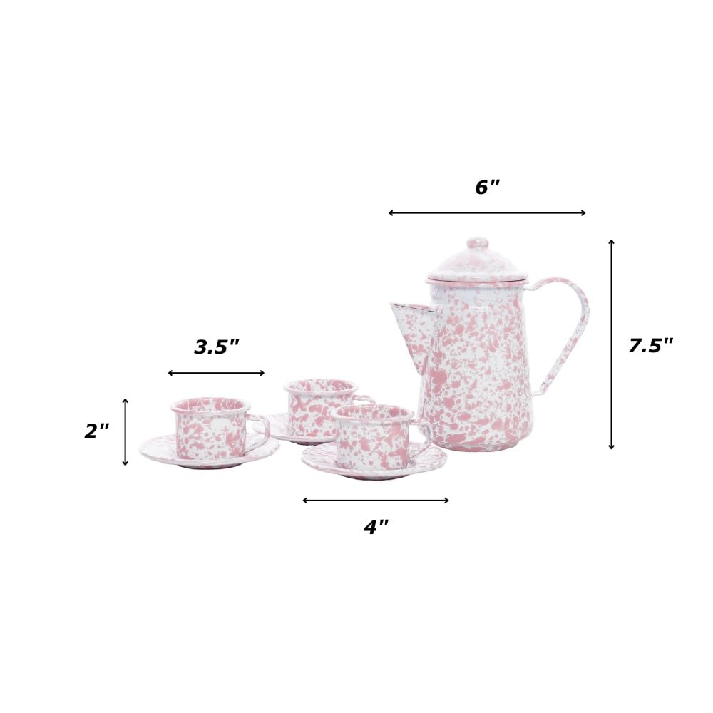 Crow Canyon Home Enamelware Children's Tea for 3 Set, Red/White Splatter