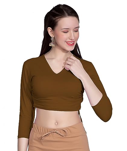 Image of THE BLAZZE B4083 Women's Cotton V Neck 3 /4 Sleeves Adjustable Drawstring Crop Tops Readymade Saree Blouse for Women