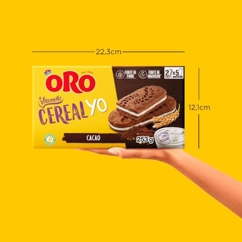 Oro Vitasnella, Cereal Yo On Cacao, Biscotti Ai Cereali E Al Cacao Magro Con Ripieno Morbido Di Yogurt, Fonte Di Fibre E Magnesio, 253g (contiene 5 Monoporzioni Da 50,6g) - Immagine 4