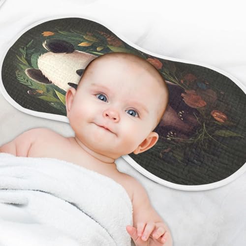 J JOYSAY Panda Flowers Leaves Dark Baby Burp Cloths for Boys Girls Large 22''x11'' Cotton 4 Layer Baby Bibs for Infant Spit Up one sizex44
