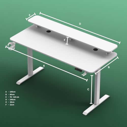 Image of Dr Luxur Zenith Momentum Electric Standing Desk 140 x 60cm | Monitor Riser | One-Piece 15mm Tabletop | Adjustable 70-114cm | 3 Memory Presets | BIS Certified | Child Lock | 5 Year Warranty (Rust)