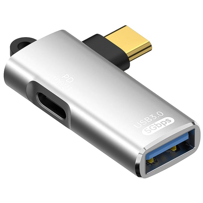 USB C to USB Adaptor - Right Angle USBC to A Converter with 100w PD Fast Charging, 5Gbps USB-C OTG Adapter Compatible for iPhone 15 Pro Max, MacBook, Android Samsung Galaxy& More Type C Device, Silver