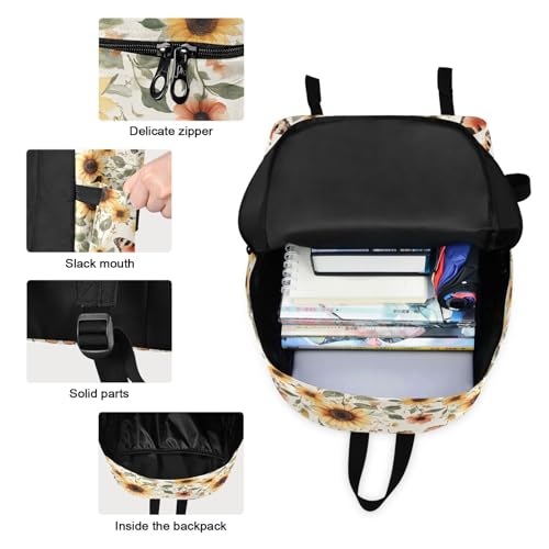 Backpack Lunch Box Set Large Capacity Travel Backpacks and Insulated Lunch Bag for Commute Hiking Picnic Sunflower Butterfly Print3
